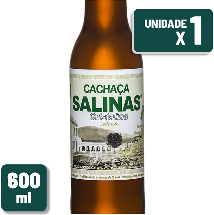 Cachaça Salinas Cristalina Garrafa Vidro 600ml