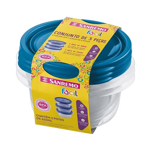 Conjunto De Potes Sanremo Fácil Redondo Com 3 Unidades