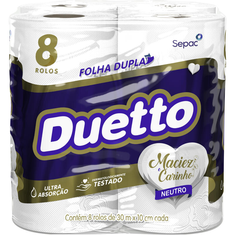 Papel Higiênico Duetto Folha Dupla - 30m 8 rolos