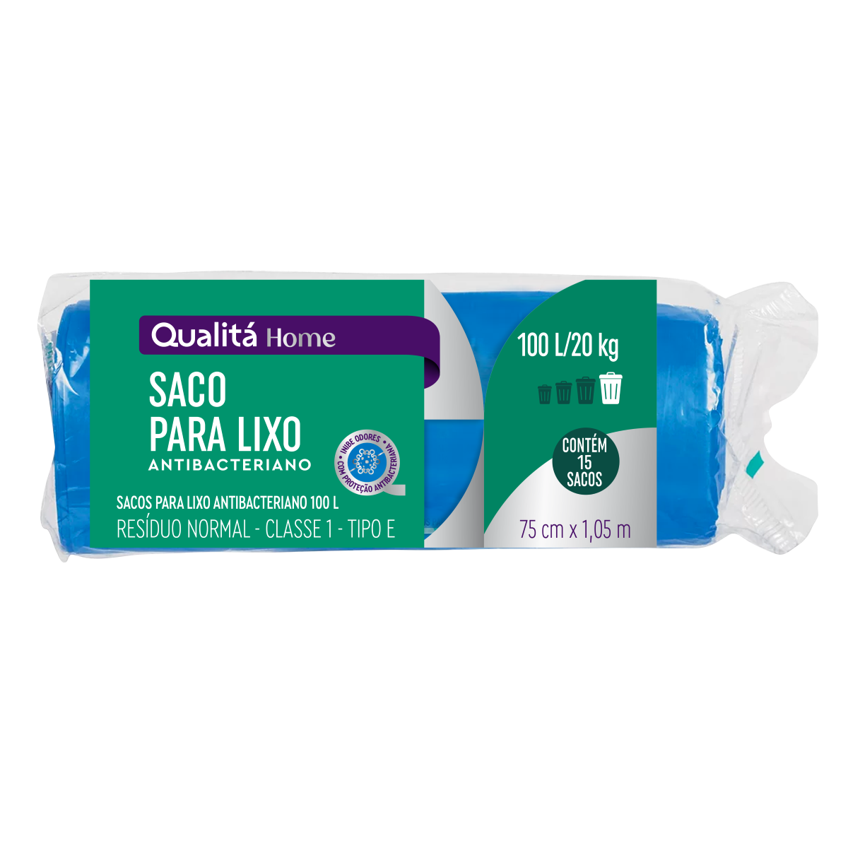 Saco para Lixo Antibacteriano 100l Qualitá 15 Unidades