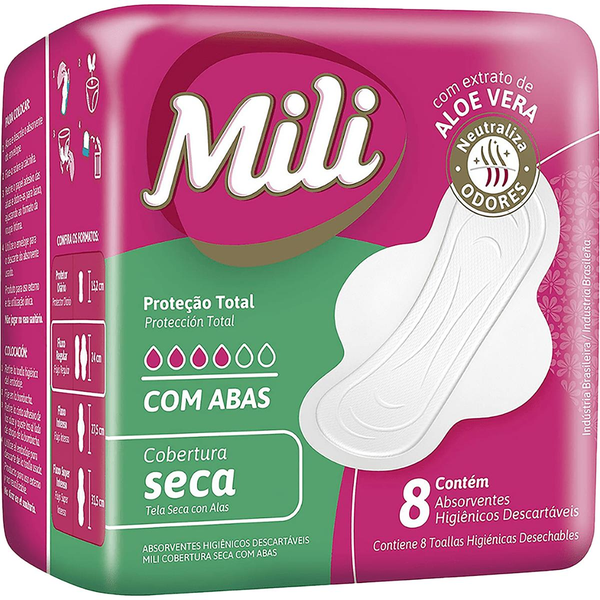 Absorvente Mili Proteção Total - Seca - Com Abas - Com 8 Absorventes