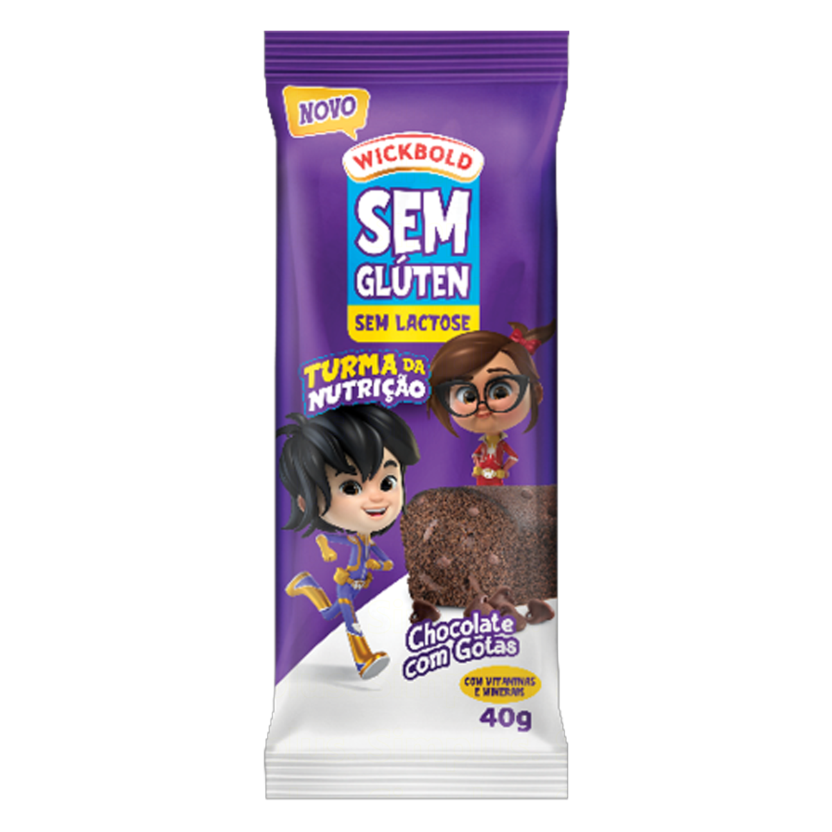 Minibolo Chocolate com Gotas sem Glúten Zero Lactose Turma da Nutrição Wickbold Pacote 40g