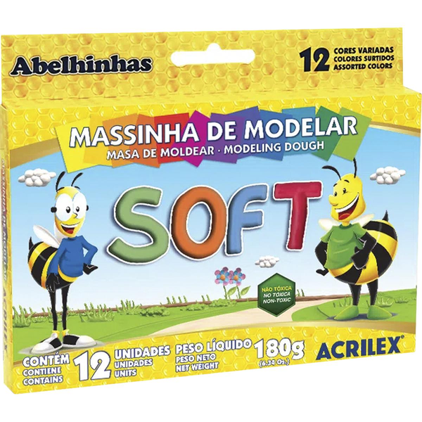 Massinha de Modelar Acrilex Soft - Com 12 Cores