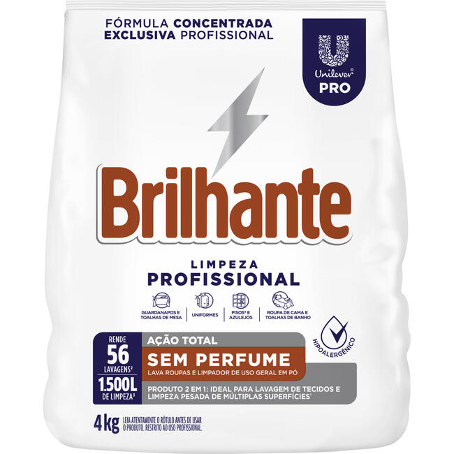 Lava Roupas em Pó Brilhante Ação total Sem perfume 4kg