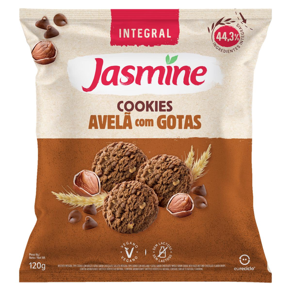 Cookie Jasmine Integral Avelã com Gotas de Chocolate Light 150g