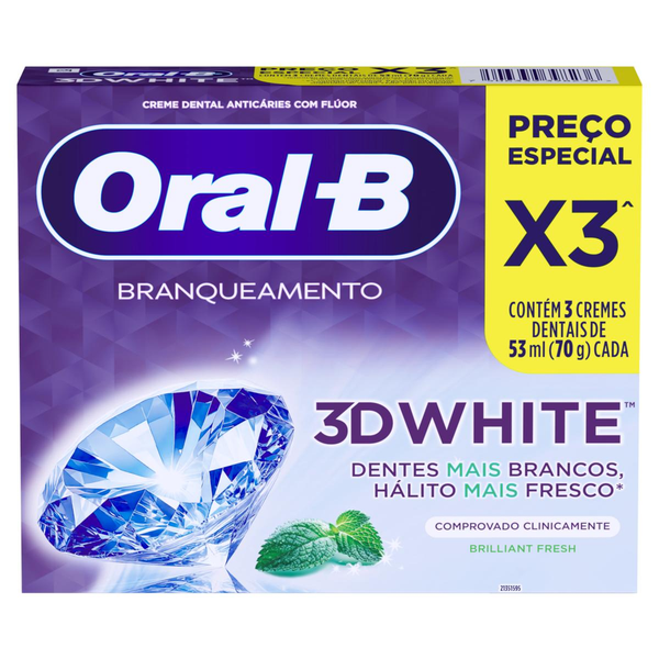 Pack Creme Dental Oral-B 3D White Brilliant Fresh Caixa 70g Cada Leve 3 Pague 2 Unidades
