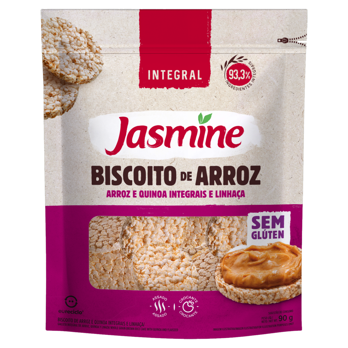 Biscoito de Arroz com Quinoa e Linhaça Integral Jasmine Pouch 90g