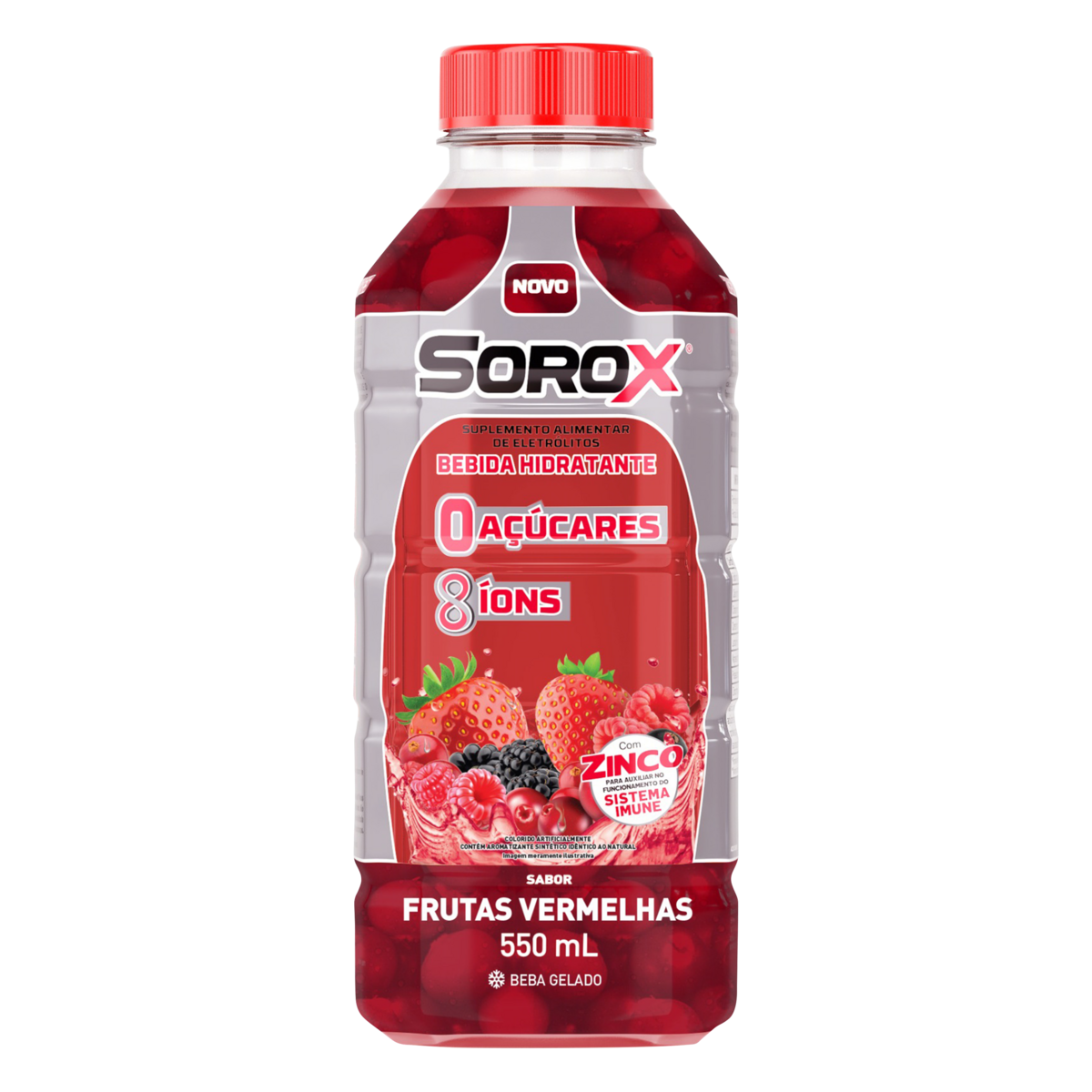 Isotônico Frutas Vermelhas Zero Açúcar Sorox Garrafa 550ml
