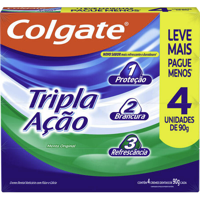 Creme Dental Colgate Tripla Ação Menta Original Pack com 4 de 90G