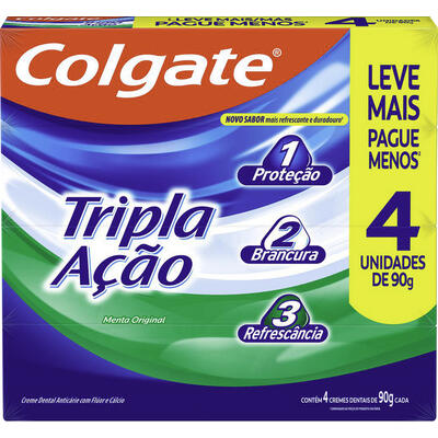 Creme Dental Colgate Tripla Ação Menta Original Pack com 4 de 90G