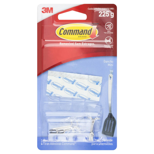 Gancho Command Mini - Para Utensílios - Transparente - Com 3 Ganchos - Ref.