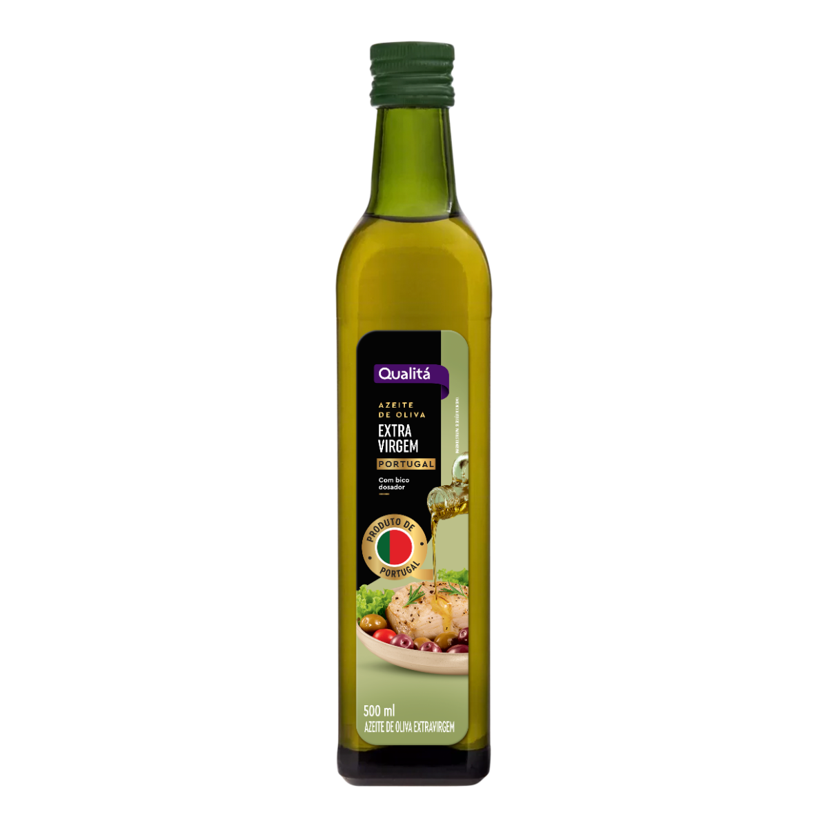 Azeite de Oliva Extra Virgem Português com Bico Dosador Qualitá Vidro 500ml