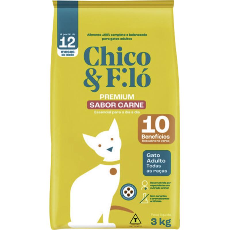 Alimento para Gatos Adultos Chico e Filó Carne 3kg