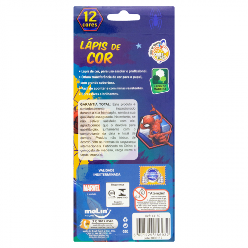 Lápis De Cor Spider-man Molin Caixa 12 Unidades
