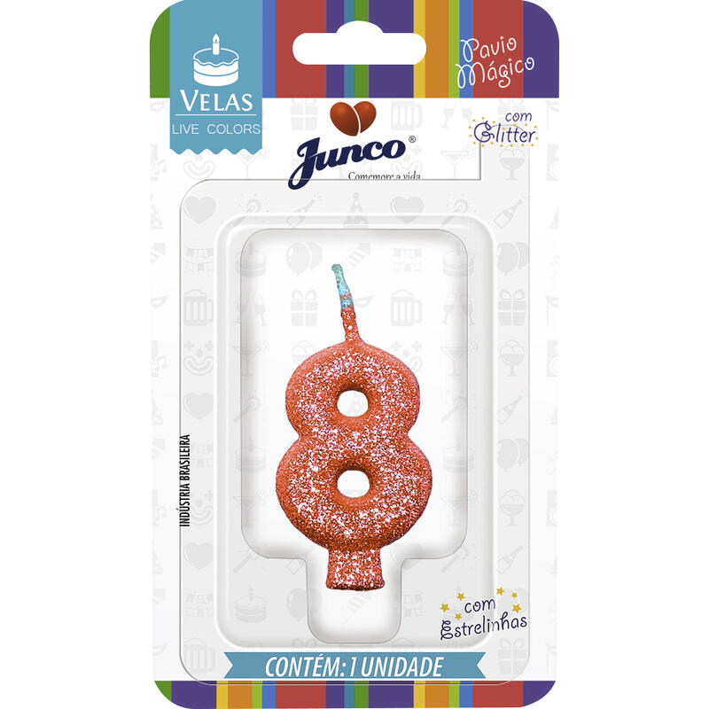Vela Aniversário Junco Glitter Vermelha Nº8 un