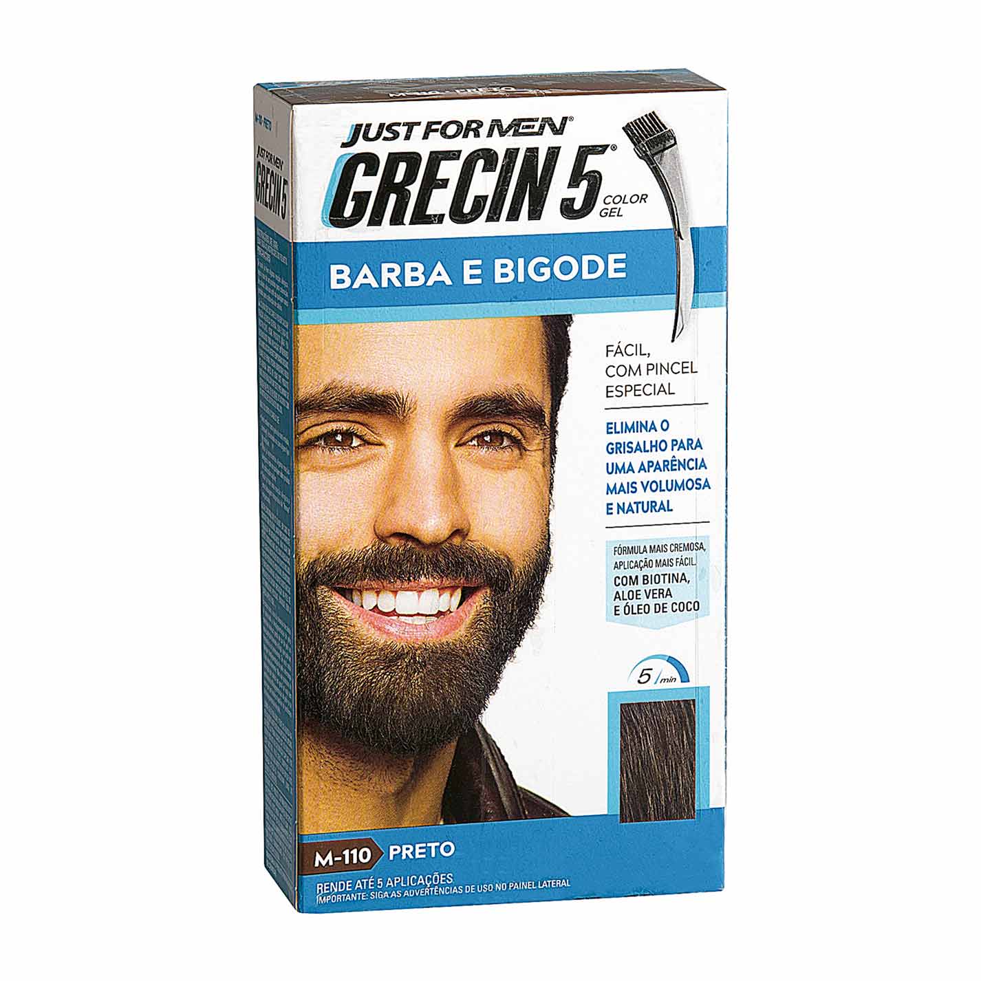 Tonalizante Grecin 5 Color Gel Just For Men Barba e Bigode Preto M-110 28g
