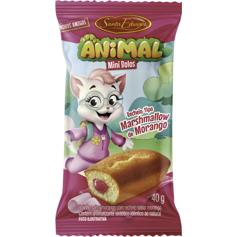 Mini Bolo Recheio Sabor Marshmallow de Morango Santa Edwiges 40g