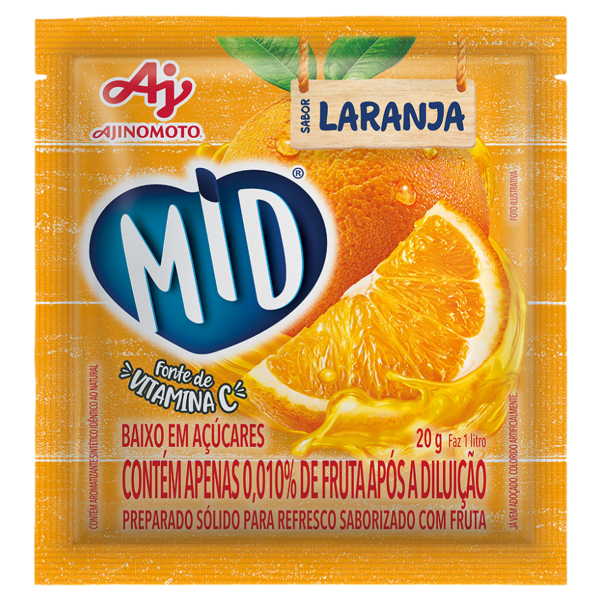 Refresco em Pó Laranja Mid Pacote 20g