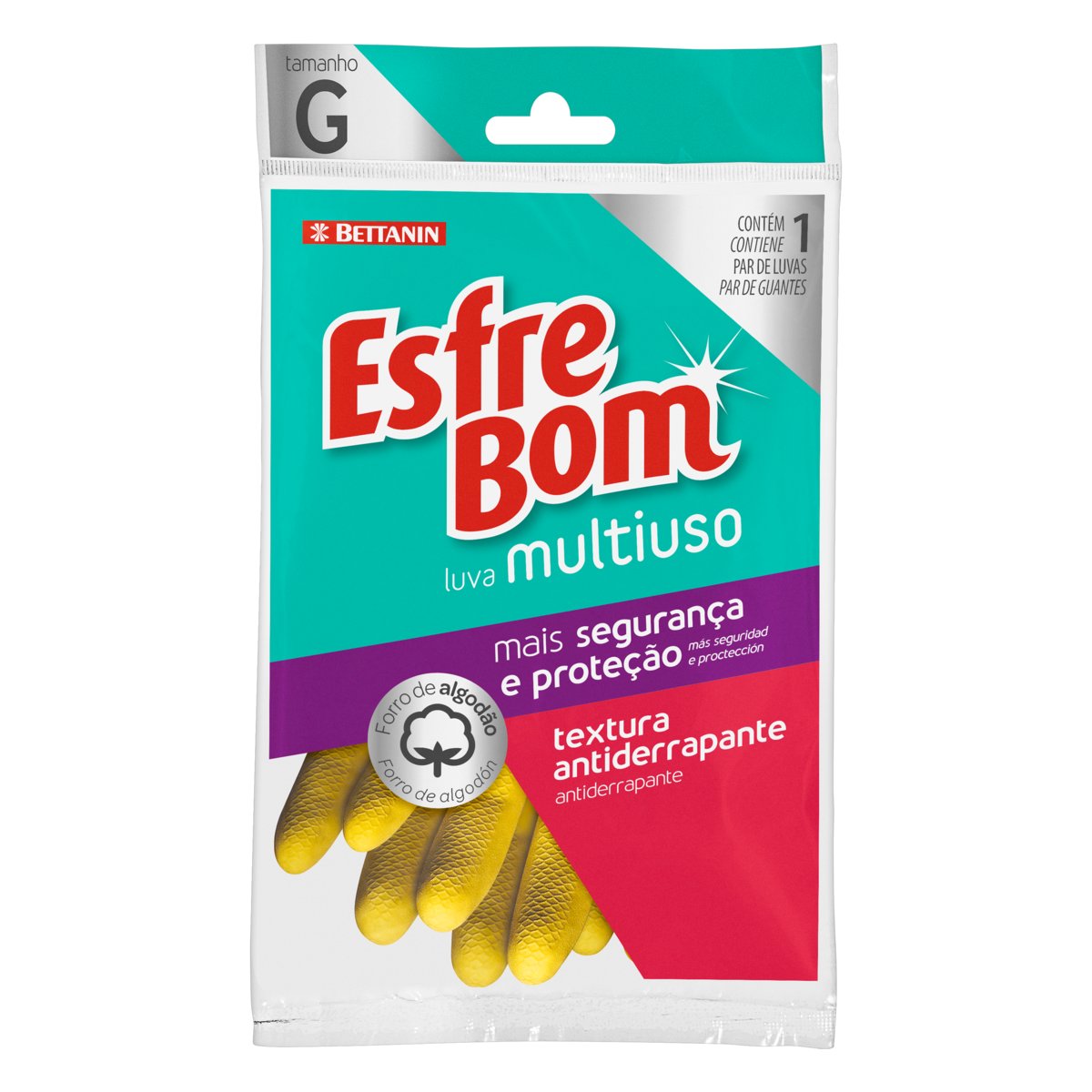 Luva para Cozinha em Látex Esfrebom Grande Amarela