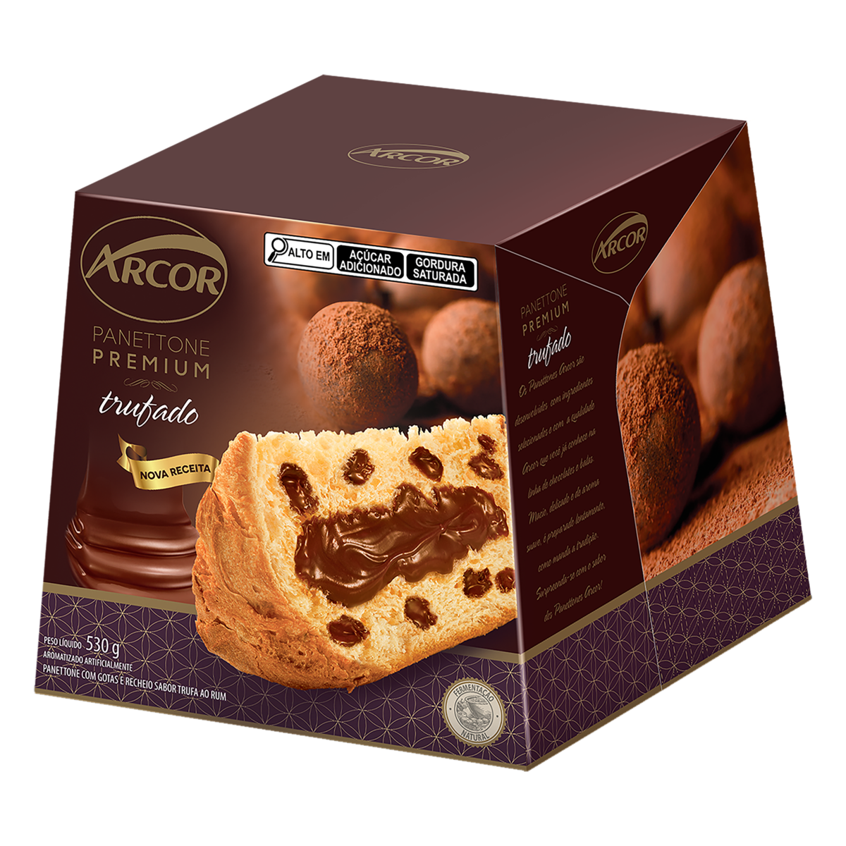 Panettone com Gotas Recheio Trufado Arcor Premium Caixa 530g