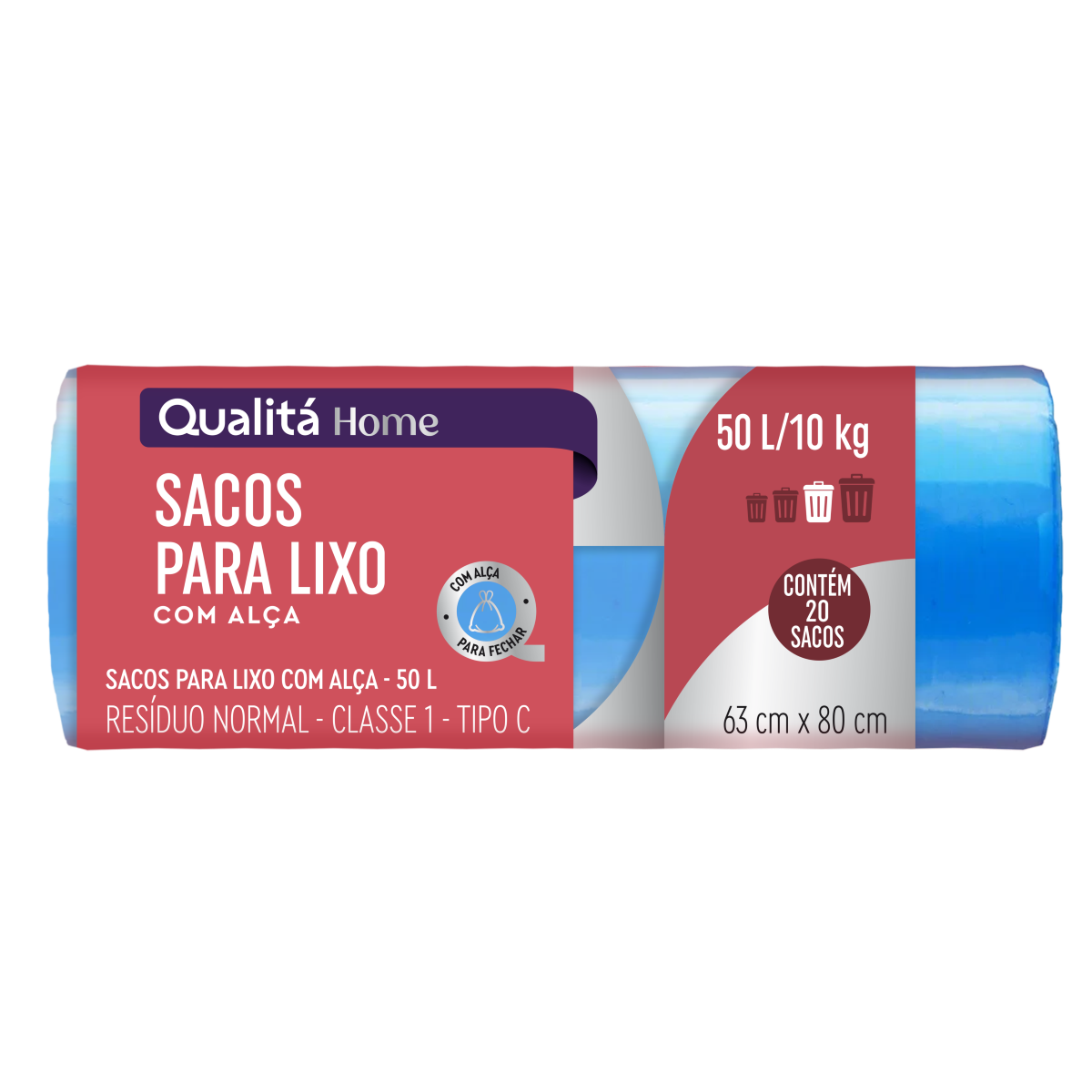 Saco Lixo Qualitá 50 Litros com Alça com 20 Unidades