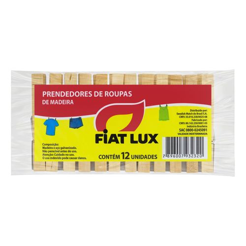 Prendedor De Roupa Fiat Lux Madeira Com 12 Unidades