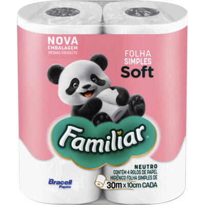 Papel Higiênico Familiar Soft Folha Simples 30m 4 rolos