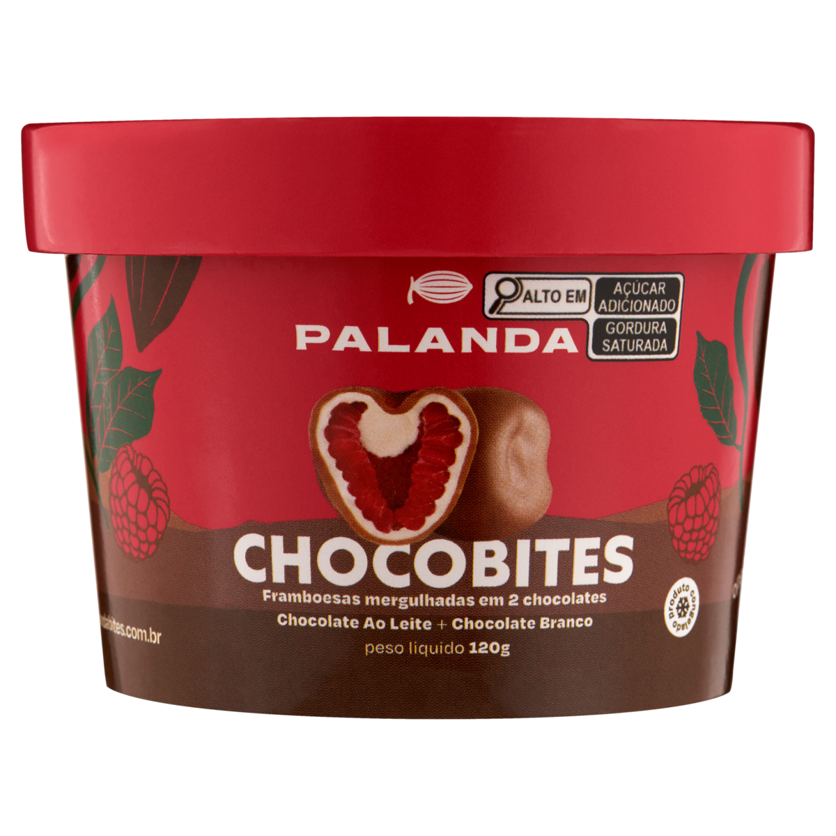 Chocobites Palanda Framboesa Mergulhada em Chocolate ao Leite e Chocolate Branco Pote 120g