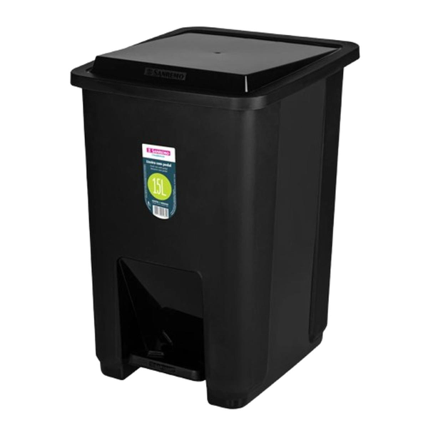 Lixeira Sanremo 15 Litros - Com Pedal - Preta