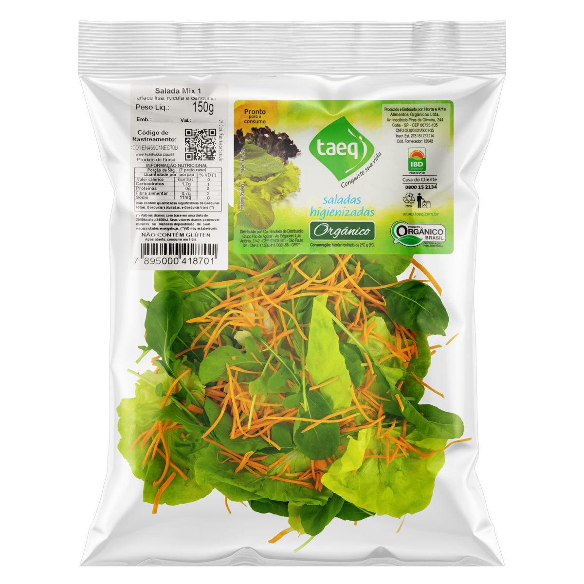 Salada Orgânica Higienizada Mix 1 Taeq Pacote 150g