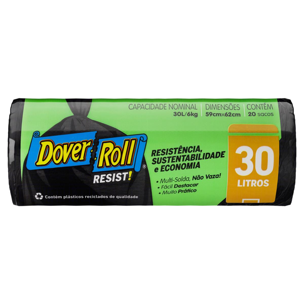 Saco para Lixo Preto 30l Dover Roll Resist 20 Unidades