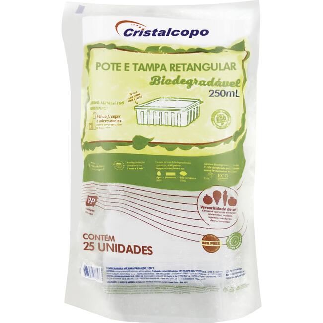 Pote Descartável Bio Cristalcopo Retangular - 250ml 25 un