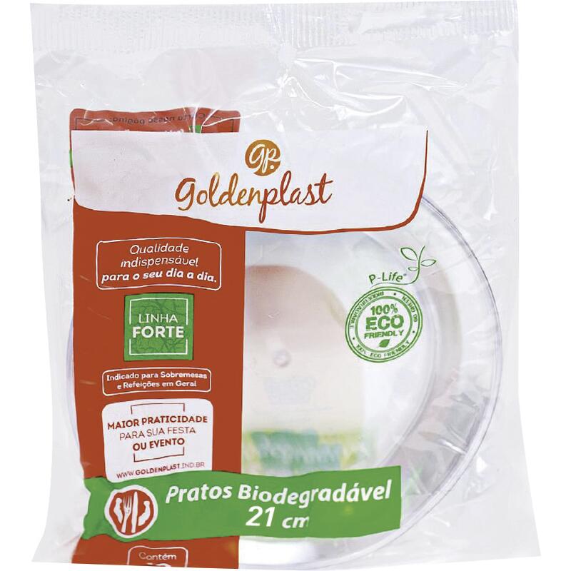 Prato Plástico Descartável Forte Cristal Goldenplast 21cm 10 Unidades