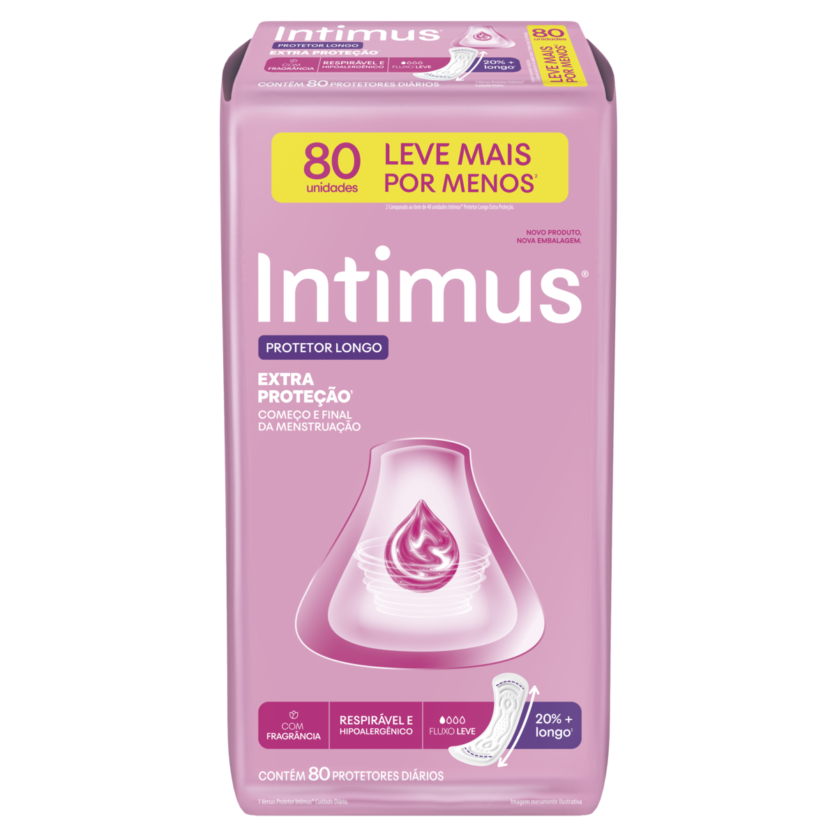 Protetor Diário INTIMUS Longo Extra proteção Leve + por - com 80 Unidades