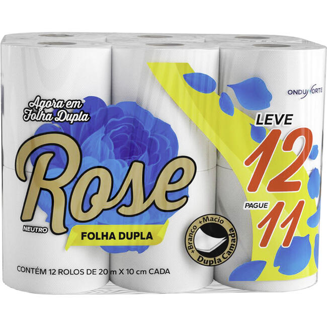 Papel Higiênico Rose Folha Dupla 20m Leve 12 Pague 11 rolos