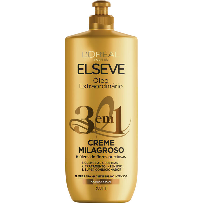 Creme Milagroso 3 em 1 Loréal Paris Elseve Óleo Extraordinário Frasco 500ml