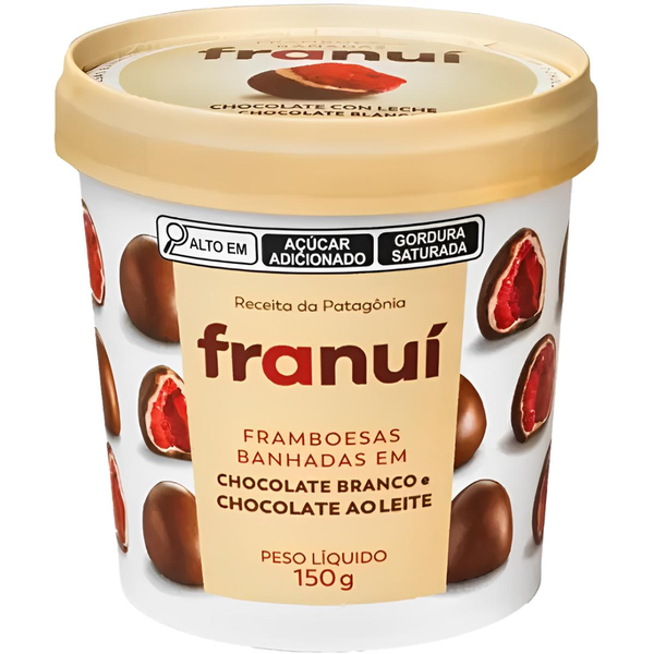 Framboesa Congelada FRANUÍ Banhada em Chocolate Branco e Ao Leite 150g