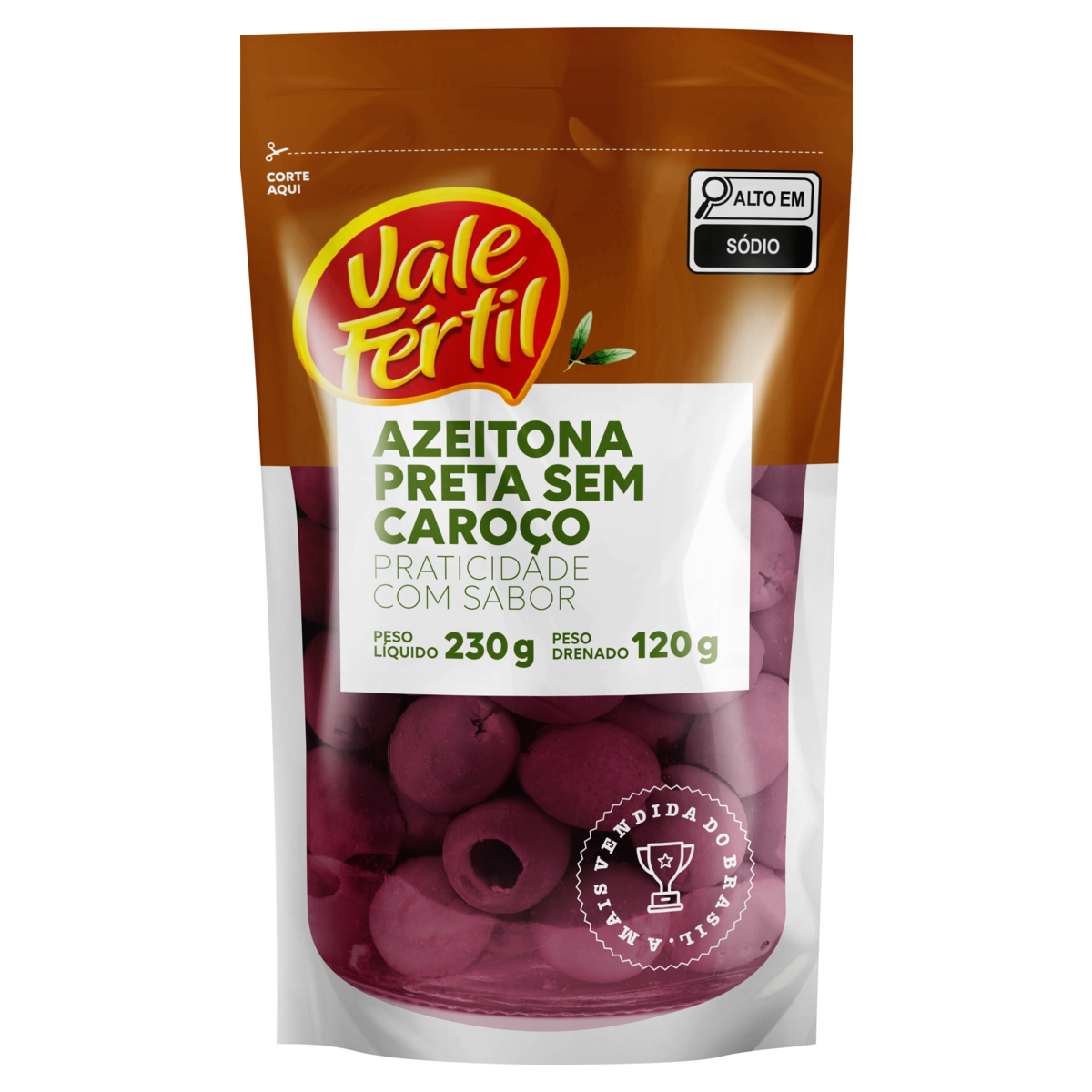 Azeitona Preta em Conserva sem Caroço Vale Fértil Sachê Peso Liquido 230g Peso Drenado 120g