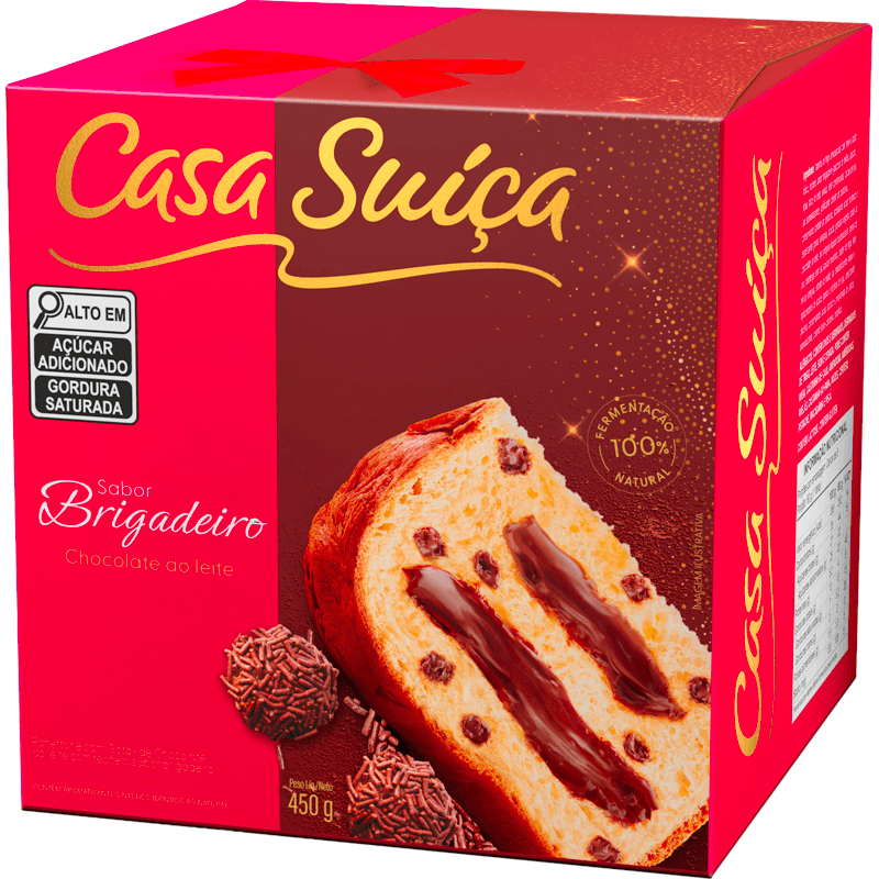 Panettone com Gotas de Chocolate ao Leite Recheio Brigadeiro Casa Suíça Caixa 450g