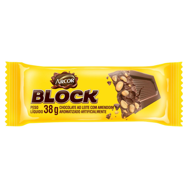 Chocolate Arcor 38g - Block - Ao Leite com Amendoim