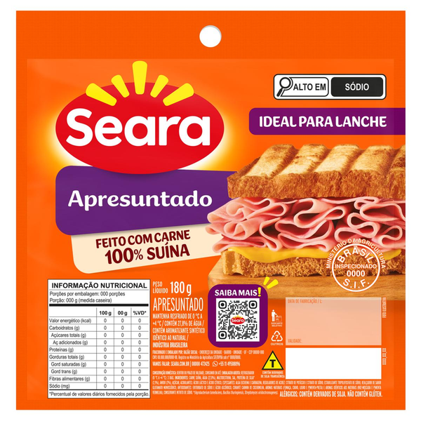 Apresuntado SEARA Cozido Fatiado 180g