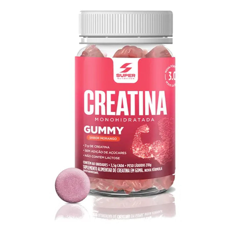Creatina SUPER NUTRITION Gummy Morango Sem Adição de Açúcares e Lactose 210g
