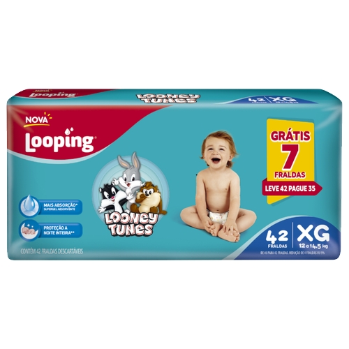 Fralda Looping Looney Tunes Tamanho Xg Leve 42 Unidades Pague 35 Unidades