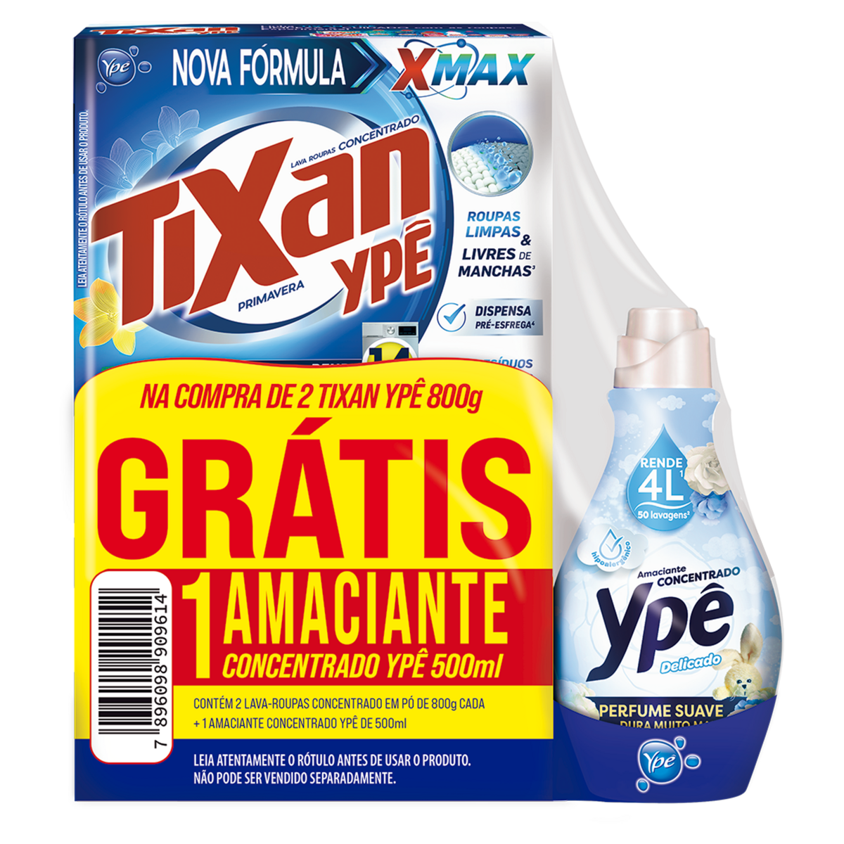 Kit Sabão em Pó Tixan Ypê Primavera 800g 2 Unidades + Grátis Amaciante Concentrado Ypê 500ml