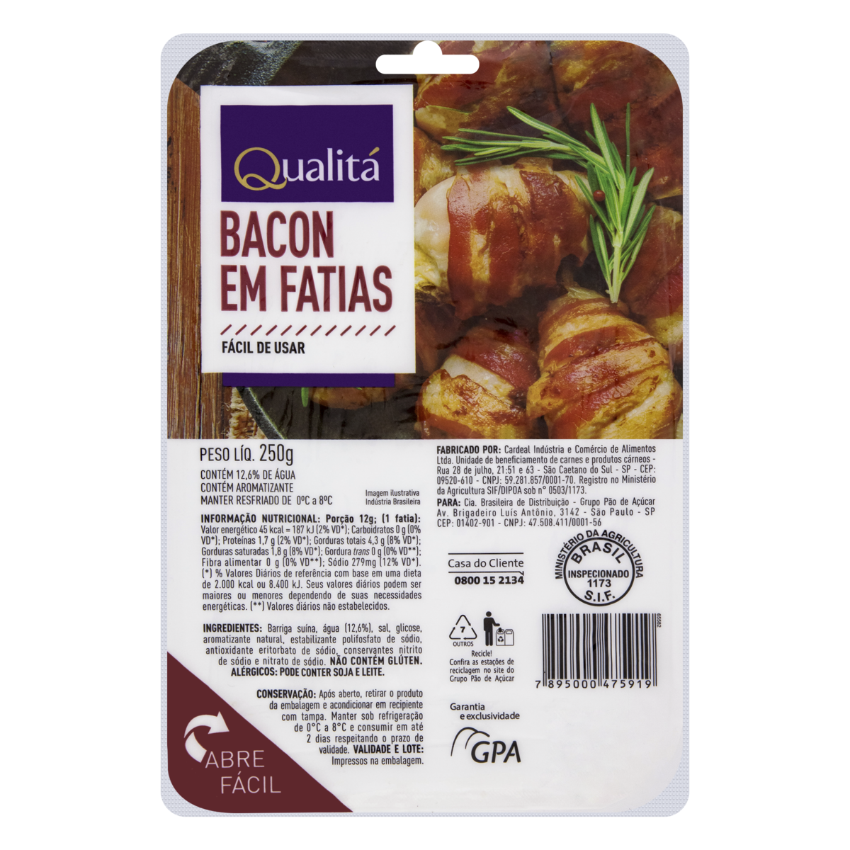 Bacon Fatiado QUALITÁ Pote 250g