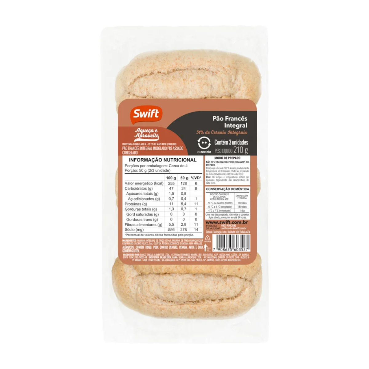 Pão Comum Francês Integral Swift 3x70 210g