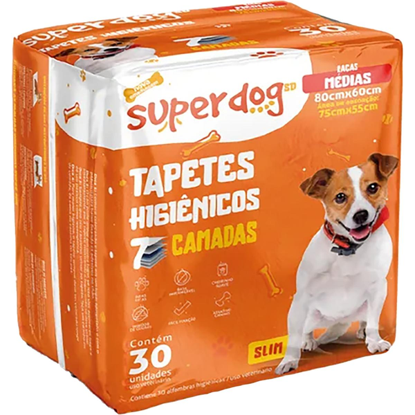 Tapete Higiênico Super Dog Tam. 80cmx60cm - Com 30 Tapetes