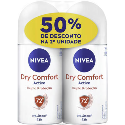 Pack Antitranspirante Roll-On Nivea Dry Comfort Plus 2 Unidades 50ml Cada Grátis 50% de Desconto na 2ª Unidade