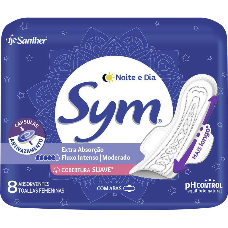 Absorvente Noturno Sym Suave com abas 8 un