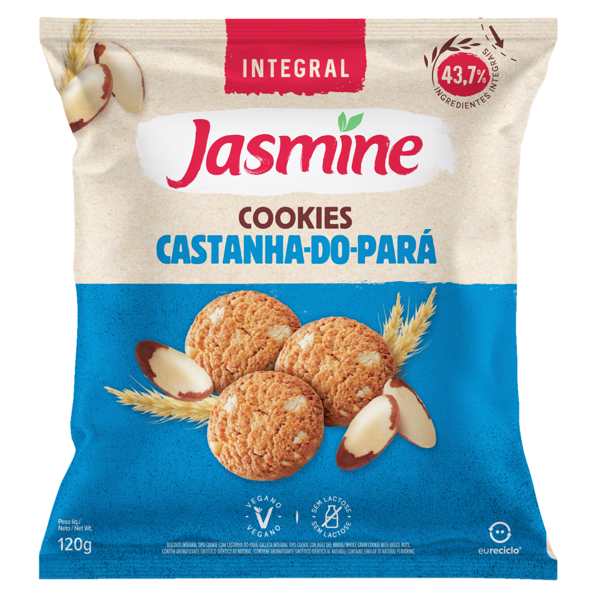 Cookie Jasmine Integral Vegano Castanha do Pará 120g